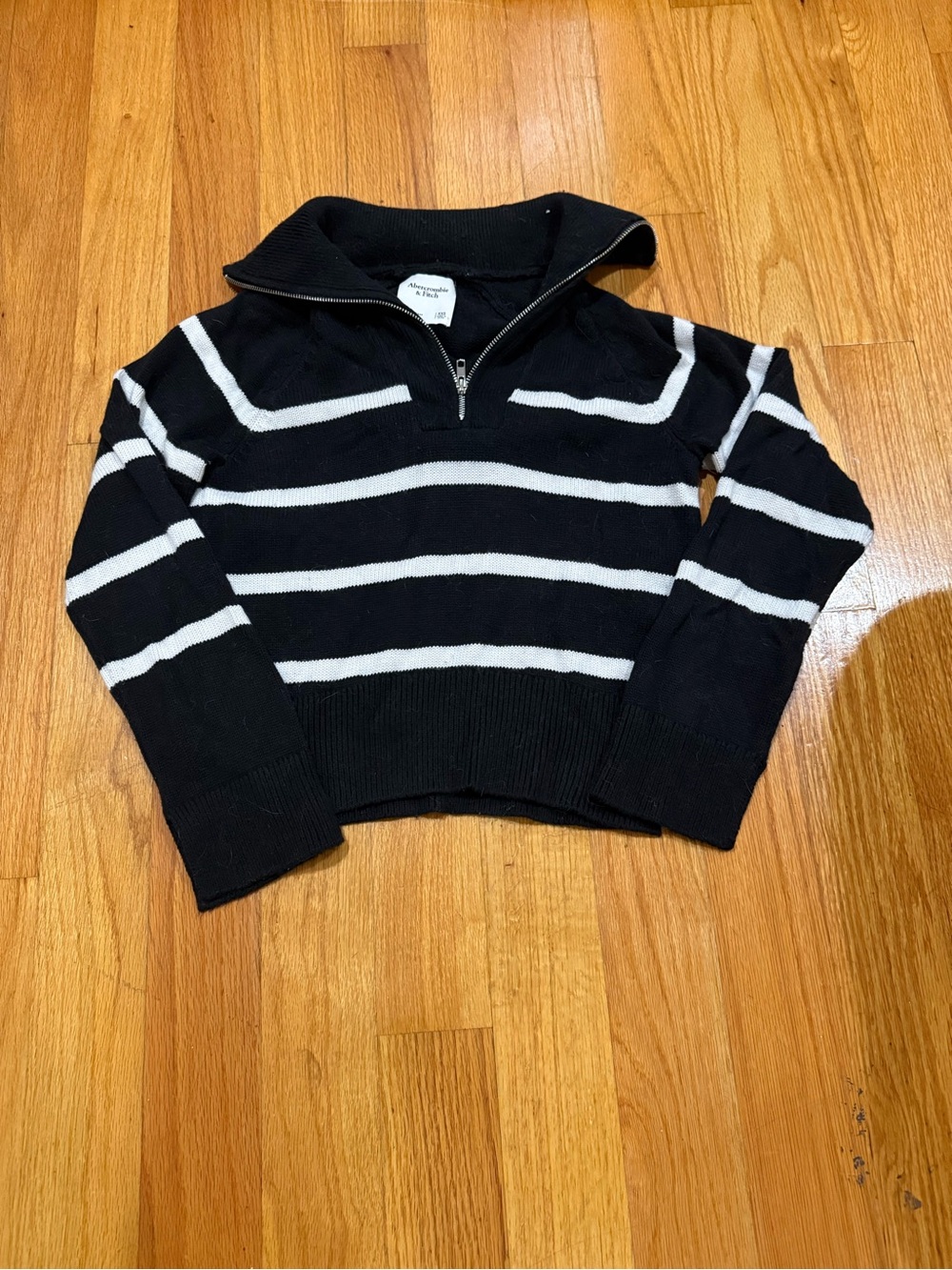 Abercrombie & Fitch Striped Quarter-Zip Sweater XXS Black White